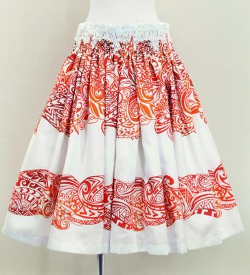 Hula Shantung Pa'u Skirt with Kahiko Print / Luxury Collection / White & Red / J3058whrd