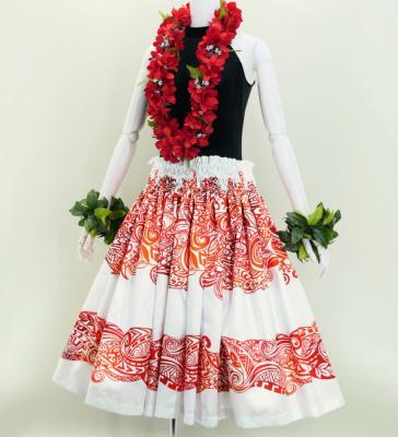 Hula Shantung Pa'u Skirt with Kahiko Print / Luxury Collection / White & Red / J3058whrd