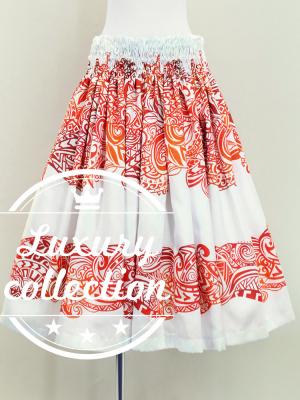 Hula Shantung Pa'u Skirt with Kahiko Print / Luxury Collection / White & Red / J3058whrd