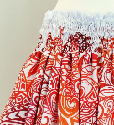 Hula Shantung Pa'u Skirt with Kahiko Print / Luxury Collection / White & Red / J3058whrd