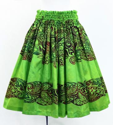 Hula Shantung Pa'u Skirt with Kahiko Print / Luxury Collection / Yellow Green / J3058yegr