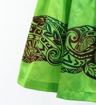 Hula Shantung Pa'u Skirt with Kahiko Print / Luxury Collection / Yellow Green / J3058yegr