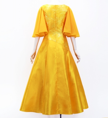Hula Long Dress with Hibiscus Print / Luxury Collection / Dark Yellow / J3062dye