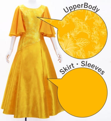 Hula Long Dress with Hibiscus Print / Luxury Collection / Dark Yellow / J3062dye