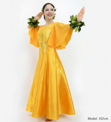 Hula Long Dress with Hibiscus Print / Luxury Collection / Dark Yellow / J3062dye
