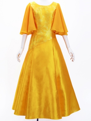 Hula Long Dress with Hibiscus Print / Luxury Collection / Dark Yellow / J3062dye