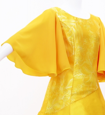 Hula Long Dress with Hibiscus Print / Luxury Collection / Dark Yellow / J3062dye