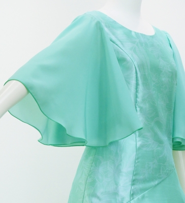 Hula Long Dress with Hibiscus Print / Luxury Collection / Mint Green / J3062mgr
