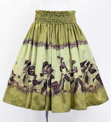 Hula Shantung Pa'u Skirt with Hula Girl Print / Luxury Collection / Beige / J3078be