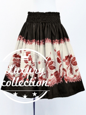 Hula Shantung Pa'u Skirt with Hula Girl Print / Luxury Collection / Black / J3078bk