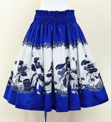 Hula Shantung Pa'u Skirt with Hula Girl Print / Luxury Collection / Blue / J3078bl