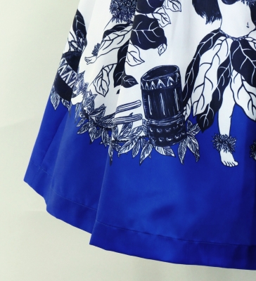 Hula Shantung Pa'u Skirt with Hula Girl Print / Luxury Collection / Blue / J3078bl
