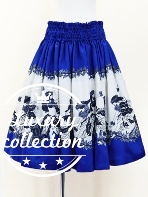 Hula Shantung Pa'u Skirt with Hula Girl Print / Luxury Collection / Blue / J3078bl
