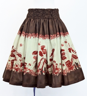 Hula Shantung Pa'u Skirt with Hula Girl Print / Luxury Collection / Brown / J3078br