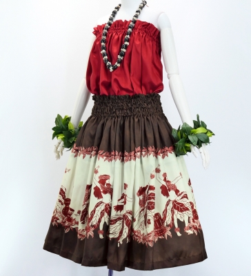 Hula Shantung Pa'u Skirt with Hula Girl Print / Luxury Collection / Brown / J3078br