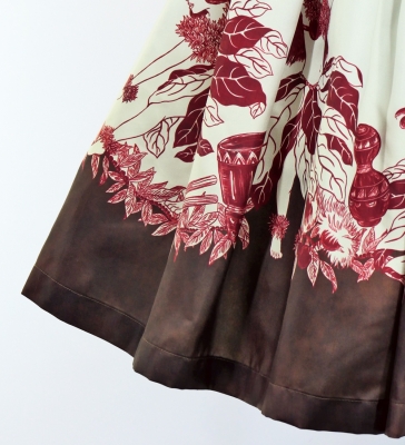 Hula Shantung Pa'u Skirt with Hula Girl Print / Luxury Collection / Brown / J3078br