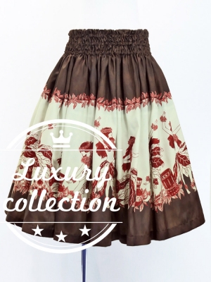 Hula Shantung Pa'u Skirt with Hula Girl Print / Luxury Collection / Brown / J3078br