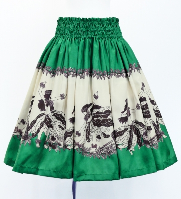 Hula Shantung Pa'u Skirt with Hula Girl Print / Luxury Collection / Green / J3078gr