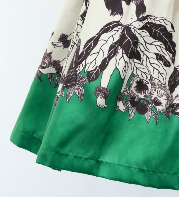 Hula Shantung Pa'u Skirt with Hula Girl Print / Luxury Collection / Green / J3078gr