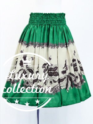 Hula Shantung Pa'u Skirt with Hula Girl Print / Luxury Collection / Green / J3078gr