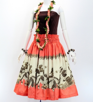 Hula Shantung Pa'u Skirt with Hula Girl Print / Luxury Collection / Orange / J3078or