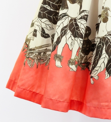 Hula Shantung Pa'u Skirt with Hula Girl Print / Luxury Collection / Orange / J3078or