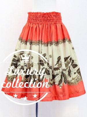 Hula Shantung Pa'u Skirt with Hula Girl Print / Luxury Collection / Orange / J3078or