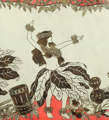 Hula Shantung Pa'u Skirt with Hula Girl Print / Luxury Collection / Orange / J3078or