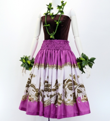 Hula Shantung Pa'u Skirt with Hula Girl Print / Luxury Collection / Pink / J3078pi