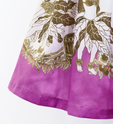 Hula Shantung Pa'u Skirt with Hula Girl Print / Luxury Collection / Pink / J3078pi