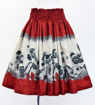 Hula Shantung Pa'u Skirt with Hula Girl Print / Luxury Collection / Red / J3078rd