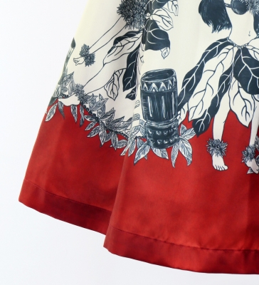 Hula Shantung Pa'u Skirt with Hula Girl Print / Luxury Collection / Red / J3078rd