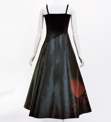 Hula Long Velvet & Shantung Dress with Lehua Print / Luxury Collection / J3080bk