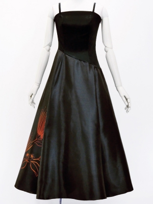 Hula Long Velvet & Shantung Dress with Lehua Print / Luxury Collection / J3080bk