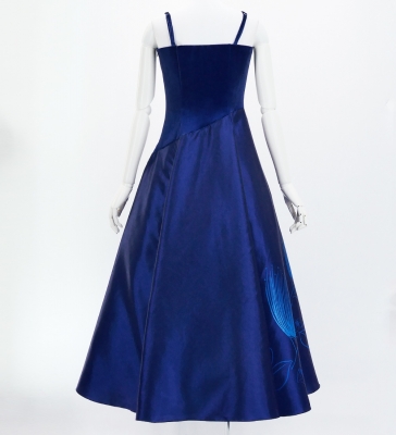 Hula Long Velvet & Shantung Dress with Lehua Print / Luxury Collection / J3080bl