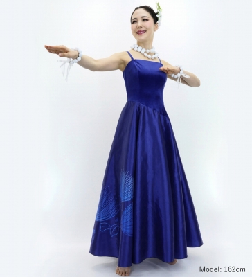 Hula Long Velvet & Shantung Dress with Lehua Print / Luxury Collection / J3080bl