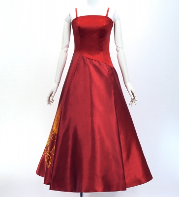 Hula Long Velvet & Shantung Dress with Lehua Print / Luxury Collection / J3080rd