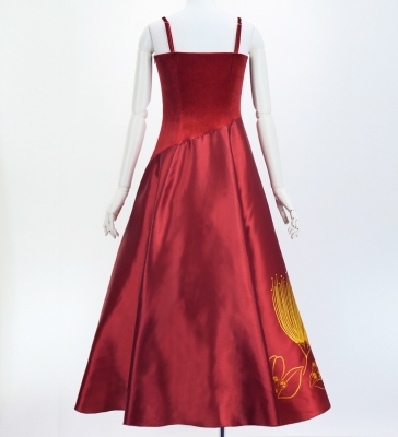 Hula Long Velvet & Shantung Dress with Lehua Print / Luxury Collection / J3080rd