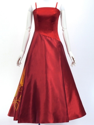 Hula Long Velvet & Shantung Dress with Lehua Print / Luxury Collection / J3080rd
