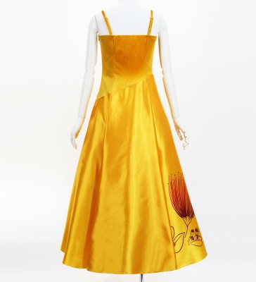 Hula Long Velvet & Shantung Dress with Lehua Print / Luxury Collection / J3080ye