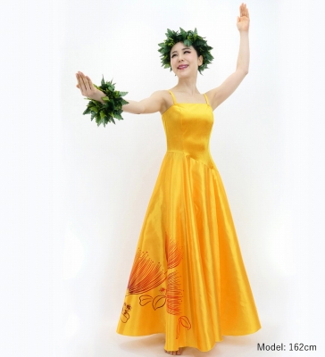Hula Long Velvet & Shantung Dress with Lehua Print / Luxury Collection / J3080ye