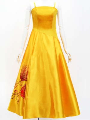 Hula Long Velvet & Shantung Dress with Lehua Print / Luxury Collection / J3080ye