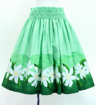 Hula Shantung Pa'u Skirt with Tiare & Kahiko Print / Luxury Collection / Green / J3082gr