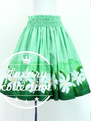 Hula Shantung Pa'u Skirt with Tiare & Kahiko Print / Luxury Collection / Green / J3082gr