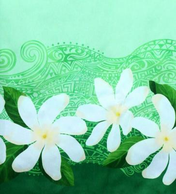 Hula Shantung Pa'u Skirt with Tiare & Kahiko Print / Luxury Collection / Green / J3082gr
