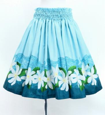 Hula Shantung Pa'u Skirt with Tiare & Kahiko Print / Luxury Collection / Light Blue / J3082lbl