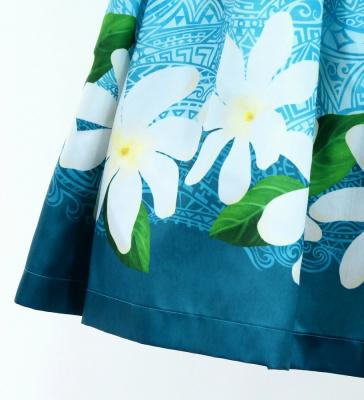 Hula Shantung Pa'u Skirt with Tiare & Kahiko Print / Luxury Collection / Light Blue / J3082lbl