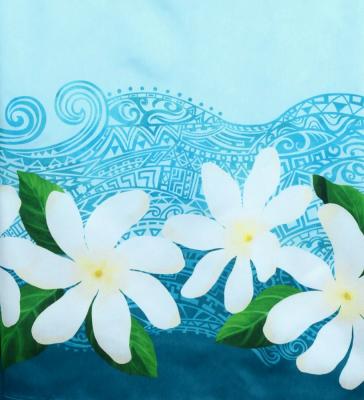 Hula Shantung Pa'u Skirt with Tiare & Kahiko Print / Luxury Collection / Light Blue / J3082lbl