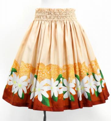 Hula Shantung Pa'u Skirt with Tiare & Kahiko Print / Luxury Collection / Orange /J3082or