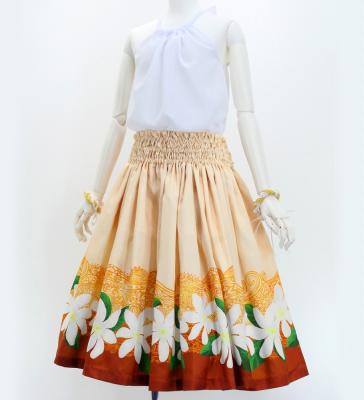 Hula Shantung Pa'u Skirt with Tiare & Kahiko Print / Luxury Collection / Orange /J3082or